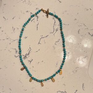 Rachel Reinhardt Turquoise Beaded Necklace with Gold colored raindrops